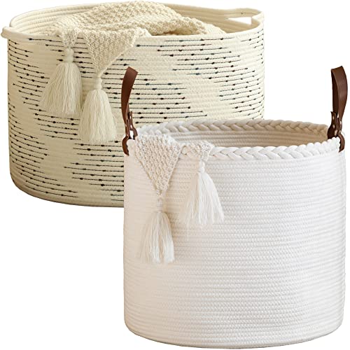 Голяма кошница за одеяла от Памук въже KAKAMAY (18 x 16), Тканая Кошница за детски дрехи, Кошница за одеала за детската, пералня,
