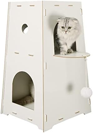 Mihealpet Многофункционална Мебел за котки Дървена Котешки Къща, Вътрешна Скрита Котешка апартамент за Сън котки Алтернатива на