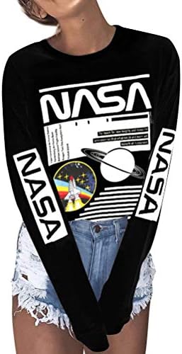 WLL Women С Дълъг Ръкав и Кръгло деколте на НАСА С Писмото Принтом НАСА Риза Блуза Hoody