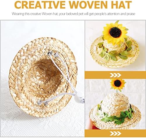 PATKAW домашен любимец сламена шапка ръчна изработка слънчогледово куче сламена шапка сомбреро Слънцето регулируема капак кофи за