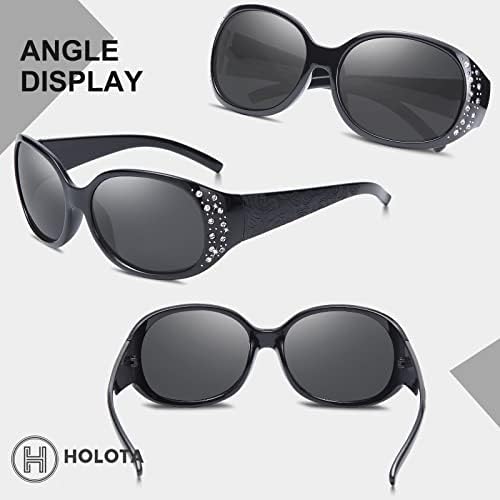 Поляризирани Слънчеви очила Holota за жени, Увит Около Слънчеви очила с кристали защита от UV400
