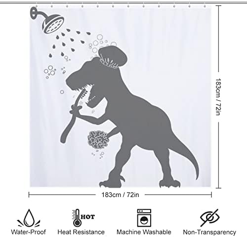 YZDF Завеса за душ с Динозавром за Почистване на Зъбите, Забавен Сиво-Бял Комплект Завеси за душ в стил Бохо за Баня, Кърпа в Съвременен