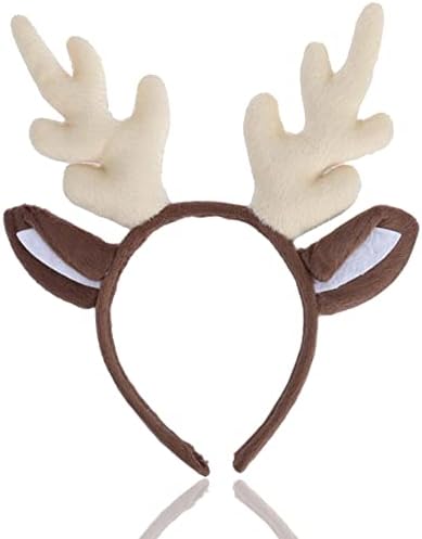 Oarkive Коледна панделка за коса с оленьими рога, коледна превръзка на главата с участието на лосове, шапки, обръч от еленова кожа,