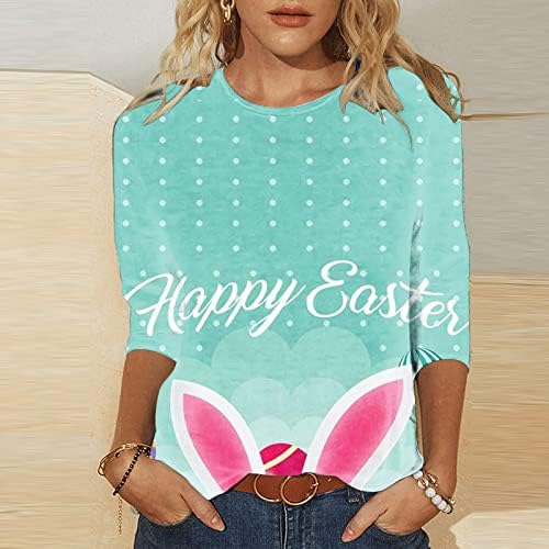 Charella Happy Easter Egg Подарък Ежедневна Блуза за Жени, с 3/4 ръкав и деколте Лодка От Ликра, Графични Блузи, Тениски, Женски 0 м