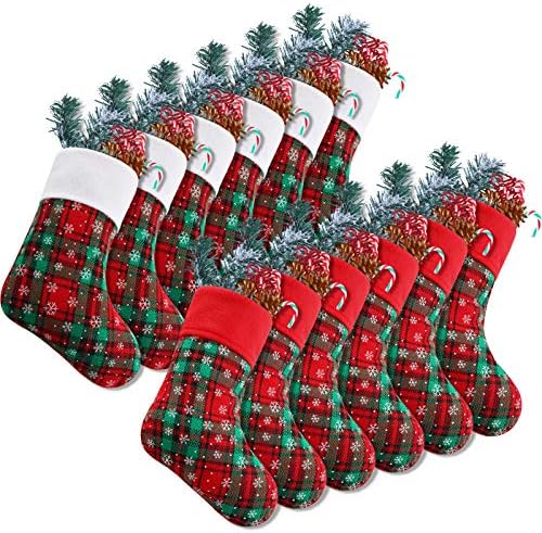 Syhood 9-Инчов Коледни Мини-Чорапи в Клетката с Снежинками Коледни Чорапи, Коледни Окачени Чорапи за Коледно парти Украса (12)