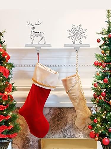 EBANKU Коледни Държачи за Чорапи, Комплект от 4 Сребърни Закачалки За Отглеждане на Снежен човек Снежинка Коледна Елха Елен Камина Полк Закачалка за Полицата Пелерини