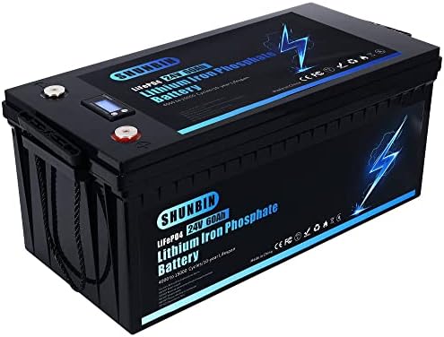 SHUNBIN Lifepo4 60ah 24V Литиево-желязо-фосфатный Батерия Вграден 100A BMS с кулонометром 4000 Батерия Дълбоко цикъл за Съхранение