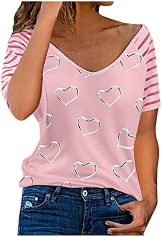 Дамски Летни Блузи, Модни Лоскутная Риза в Райе, с Флорални Принтом във формата на Сърце, Тениска с Къс/Дълъг Ръкав, Всекидневни