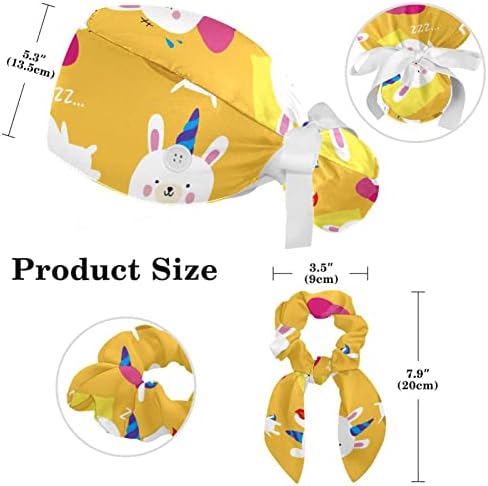 Жълт Регулируема Работна Шапчица Unicorn Rabbit с Бутони /на Ластик за коса с Лък и спортна Лента, която може да се Пере