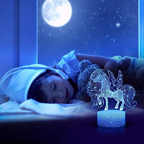 Лека нощ с Единорогом Ница Dream за деца, 3D Лампа с Единорогом, 16 Цвята, Променящите се с помощта на дистанционното управление,