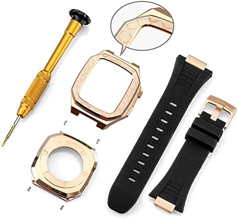 Комплект модификация BHOLSA Метален bezel за Apple Watch 8 7 6 5 4 42 мм 44 мм 45 мм рамка на корпуса часа Подмяна на метална каишка за iWatch band 41 mm (Цвят: 10 мм Златна закопчалка размер: 41