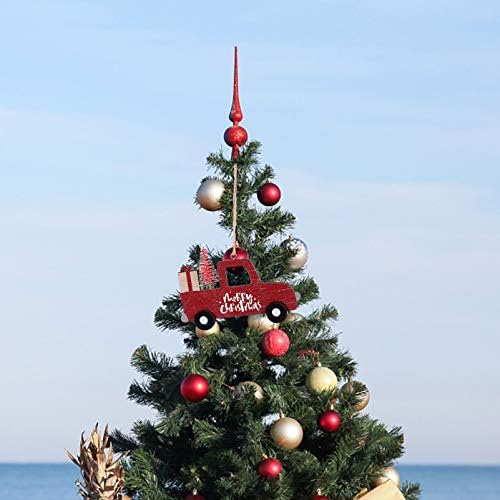 WINOMO Червен Багажника Коледен Окачен Украшение Дървена Селска Къща Фигурка Пикап Коледно Дърво Topper Висулка Занаяти Подарък