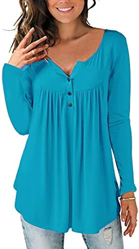 FQZWONG/ Дамски Ежедневни Блузи копчета с дълъг ръкав, Модни Обикновена Върхове с кръгло деколте, Свободни Секси Вечерни Удобни Активни Плисирана Риза