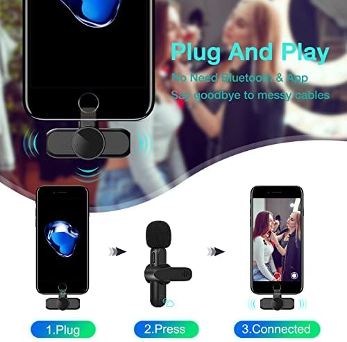Микрофон WIMOSO, Безжичен петличный микрофон за iPhone, iPad, Android, (2 микрофона с 2 приемници), безжична Plug битумен микрофон за Facebook, YouTube, видео запис Vlog, TikTok ект и намаляване н