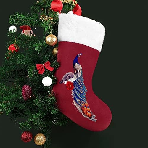 Паун Коледни Чорапи Отглеждане на Коледна Елха Дядо коледа Декорации Висящи Украса за Камината Празник 16,5