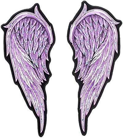 Кристали PatchStop Wings Лилав цвят С железни ивици за дрехи, Дънки - 5x11,5 инча, Големи, дойде с ръце на гърба, ленти за Сака, Чанти, Декоративни ленти с крила на Ангел