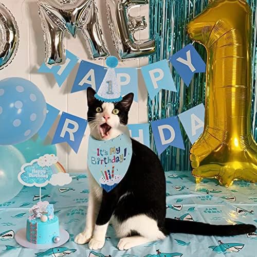 Аксесоари за парти в чест на рождения Ден на котката, Шапка за Рожден Ден Коте Котка, Кърпа за рожден Ден, папийонка, Topper за