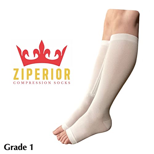 Чорапи с цип от вътрешната страна крак Компресия с отворени пръсти 15-20 мм живачен стълб.календар. Бял, Тъмно сив цвят (бели, 3X-Large)
