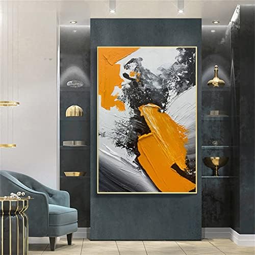 ZLXDP Живопис с маслени бои ръчно изработени Абстрактна Златна Фолио Оранжево Дебел Нож Живопис с маслени бои върху Платно Стенен Декор Подарък (Цвят: D, Размер: 90x120 см