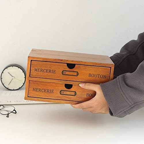 Anncus Nordic Ретро Двойна Дървена Кутия Настолна Кутия За съхранение От масивно Дърво Творческа Многофункционално Бижу Шкаф За съхранение в Хола - (Цвят: четири слоя)
