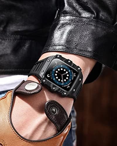 AEMALL Kit каишка Калъф за Apple Watch 45 мм 44 мм 40 мм 41 мм и каишка от Каучук + калъф, изработени от въглеродни влакна iWatch Series 7 6 5 4 SE (Цвят: синьо размер: за серия 40 мм)
