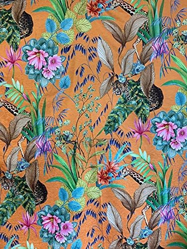 Тонга Orange памучен плат двор Тропически джунгли Материал за шиене по квадратни метра Леопард Жираф Животни Модел за тапицерия