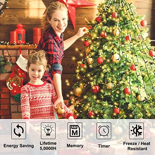 Светлините на Коледната елха - WarmWhite 400 LED 6,59 фута x 16 Висящи осветителни тела Коледна Украса с 8 Модели, функция памет и Часовник